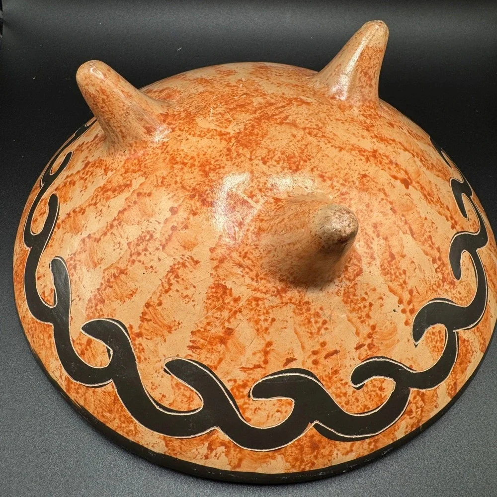 Hand Painted Tripod Bowl Butterfly Folk Art Terracotta Mexican Pottery Boho Vtg.